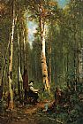 Artist Canvas Paintings - Artist at His Easel in the Woods